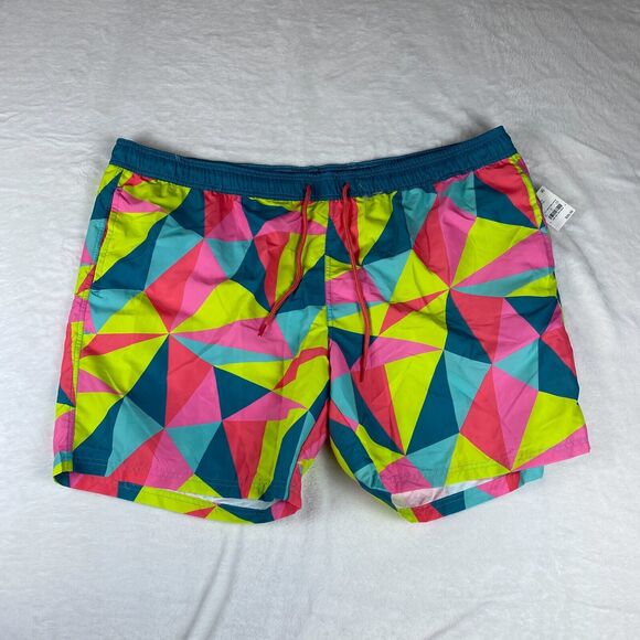 Mad Engine Swim Trunks Mens 2XL Multicolor Patterned‎ Mesh Lined Elastic Waist - Picture 3 of 5